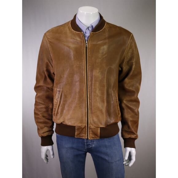 Adam Spencer Vintage 80s 90s Brown Leather Bomber Flight Varsity Jacket 46/XL - Picture 1 of 9